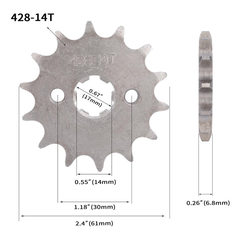 RUTU 428 Size 14 Tooth 17mm Front Engine Sprocket For 50cc 70cc 110cc 125cc 140cc 160cc ATV Dirt Bike Quad TaoTao Roketa Sunl - Image 2